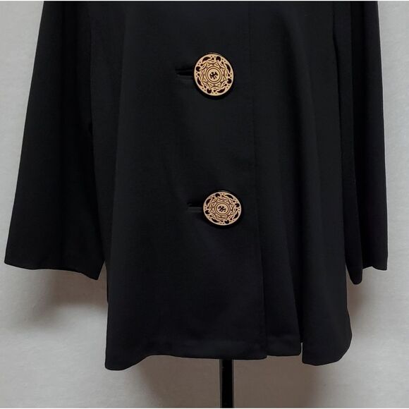 VINTAGE Black Large Button Scoop Neck Flare Sleeve Lightweight Swing Coat - Picture 5 of 10